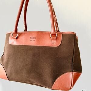 Eclettica Canvas and Leather Classic Minimalist Shoulder Tote Brown Tan Purse